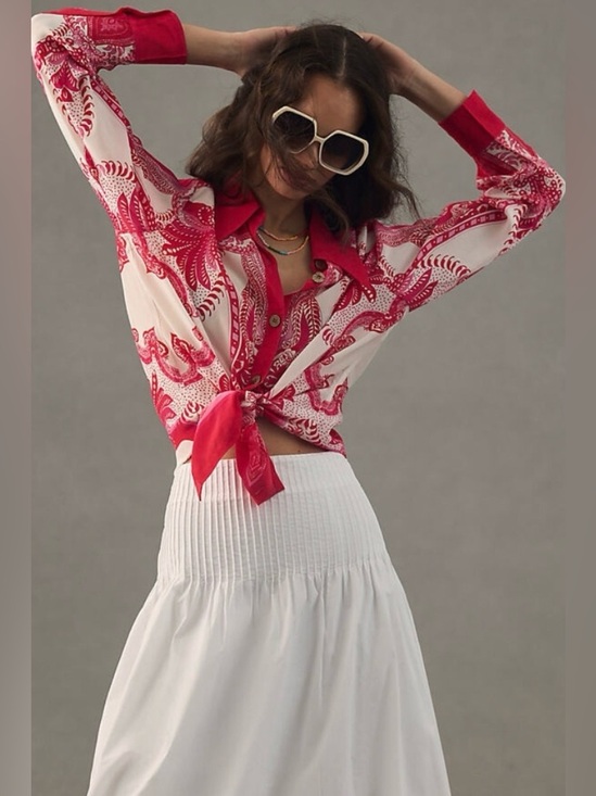 Anthropologie Tops - Farm Rio x Anthropologie Red & White Paisley Printed Button Blouse